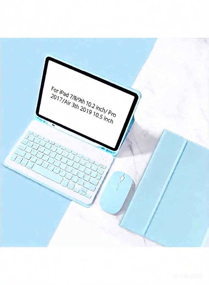 Bilingual Keyboard Case with Wireless Mouse for iPad 10.2 inch 9th Gen 2021/ 8th Gen 2020/ 7th Gen 2019/ iPad Pro 10.5 inch 2017/ iPad Air 3rd Gen 10.5 inch 2019 , Lightweight Cover with Detachable Keyboard Bluetooth Mice Pencil Holder - Image 1